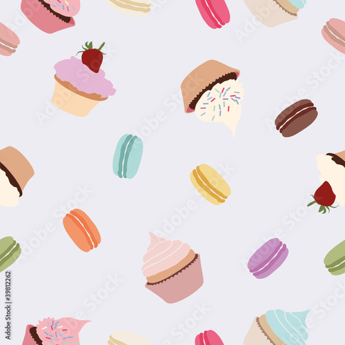 Seamless pattern of  cupcakes and macarons