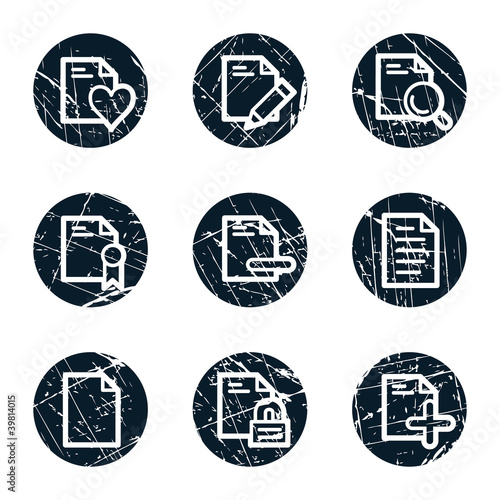 Document web icons set 2, grunge circle buttons