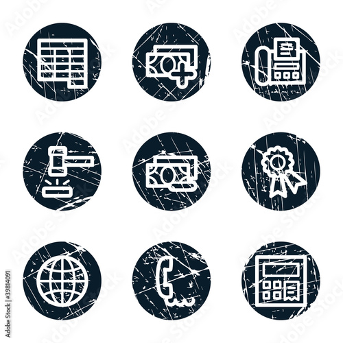 Finance web icons set 2, grunge circle buttons