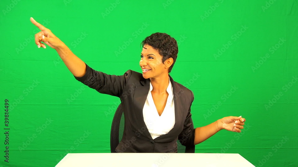 Ethnic Businesswoman Pleased Green Screen Demonstration Ethnic Businesswoman Pleased Green Screen Demonstration