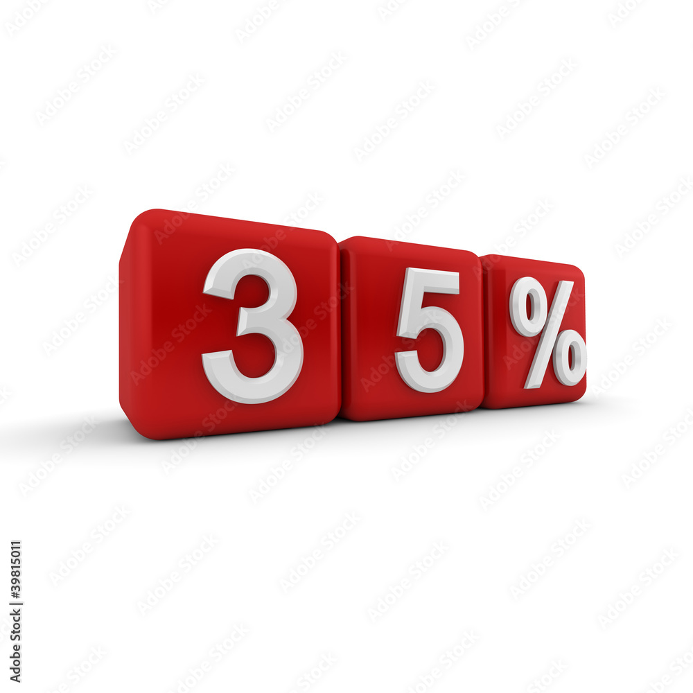 3D red blocks with thirty five percent text 3D red blocks with thirty five percent text