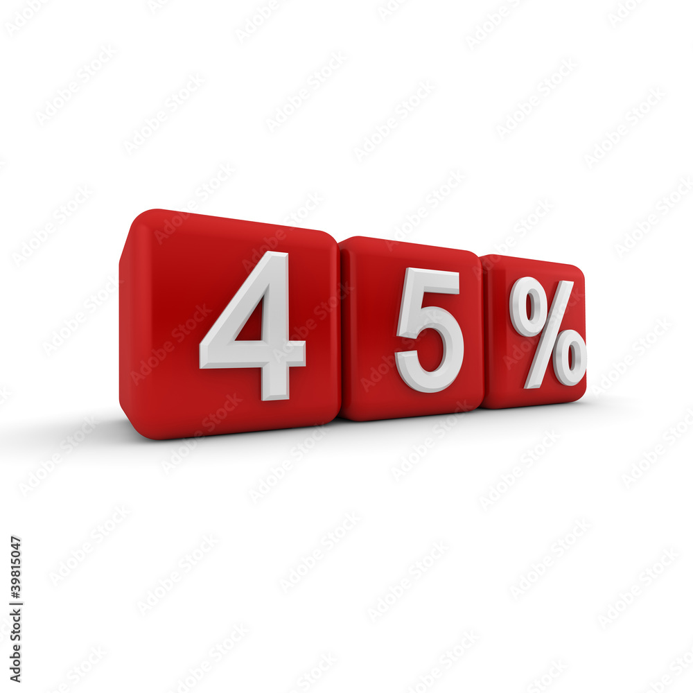 3D red blocks with fourty five percent text 3D red blocks with fourty five percent text