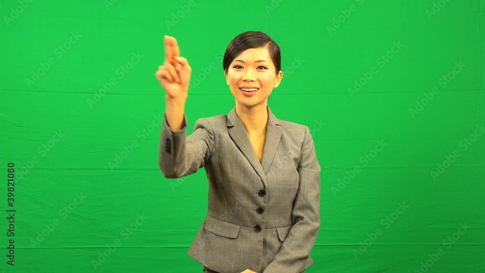 Asian Chinese Business Female Touch Screen Green Screen Asian Chinese Business Female Touch Screen Green Screen
