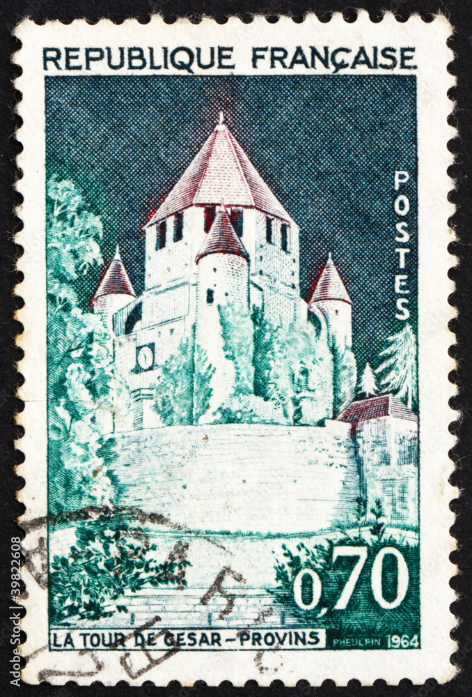 Postage stamp France 1964 Caesar’s Tower, Provins, France