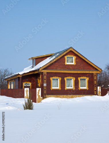 Wooden home in winter