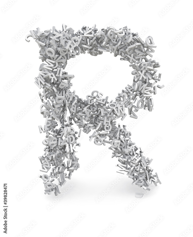 Shape of letter R made from 3d letters Shape of letter R made from 3d letters