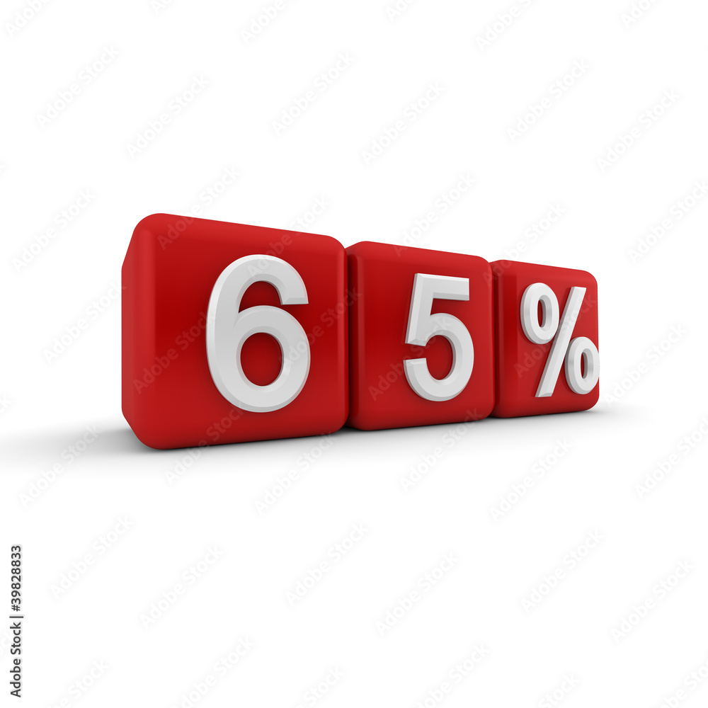 3D red blocks with sixty five percent text 3D red blocks with sixty five percent text