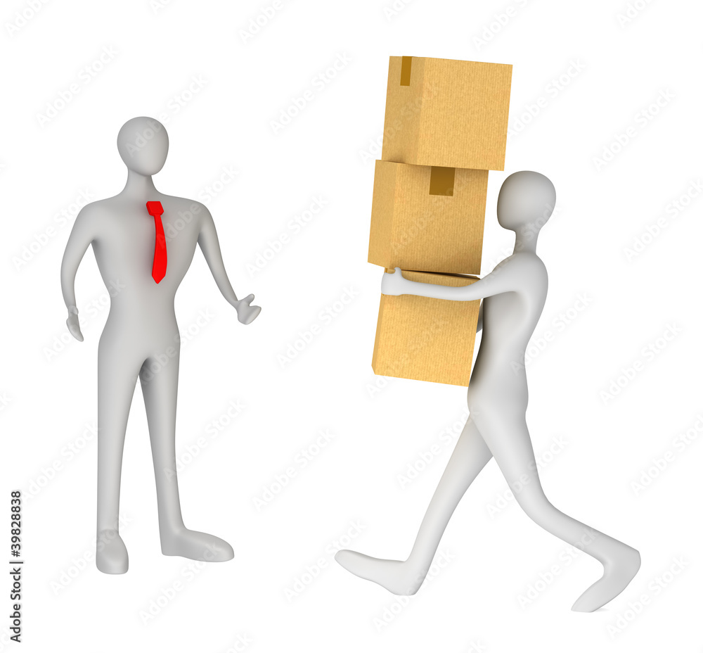 3d man delivering a parcel to another 3d man 3d man delivering a parcel to another 3d man