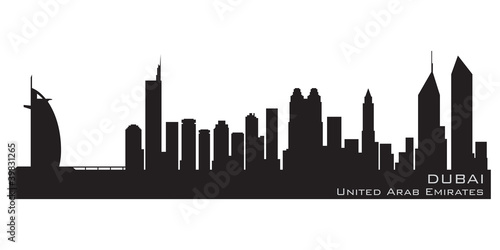 Dubai  Emirates skyline. Detailed vector silhouette