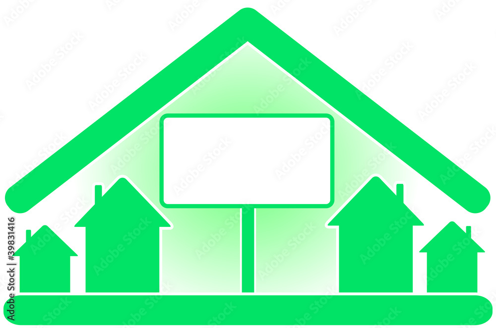 sign with green eco house and empty space for text sign with green eco house and empty space for text