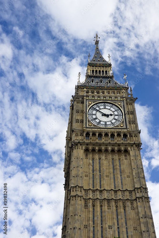 Big Ben on blue sky with clouds