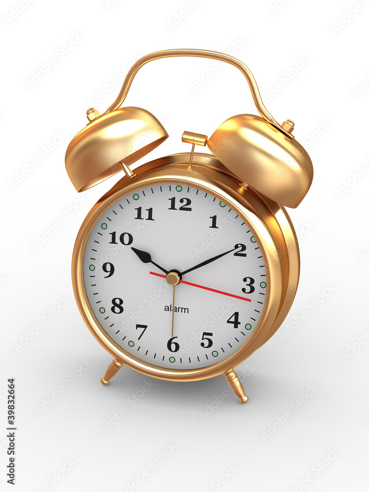Ten o'clock. Old-fashioned alarm clock. 3d Ten o'clock. Old-fashioned alarm clock. 3d