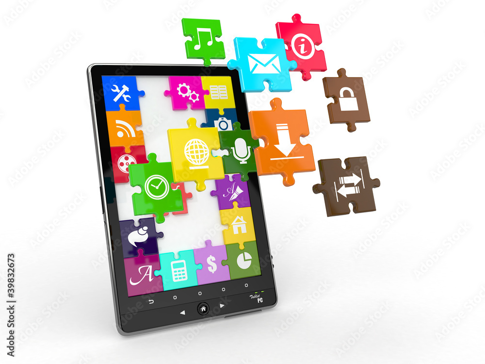 Tablet pc software. Screen from puzzle with icons. Tablet pc software. Screen from puzzle with icons.