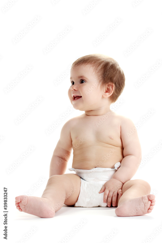 Cute baby girl sitting isolated on white Cute baby girl sitting isolated on white