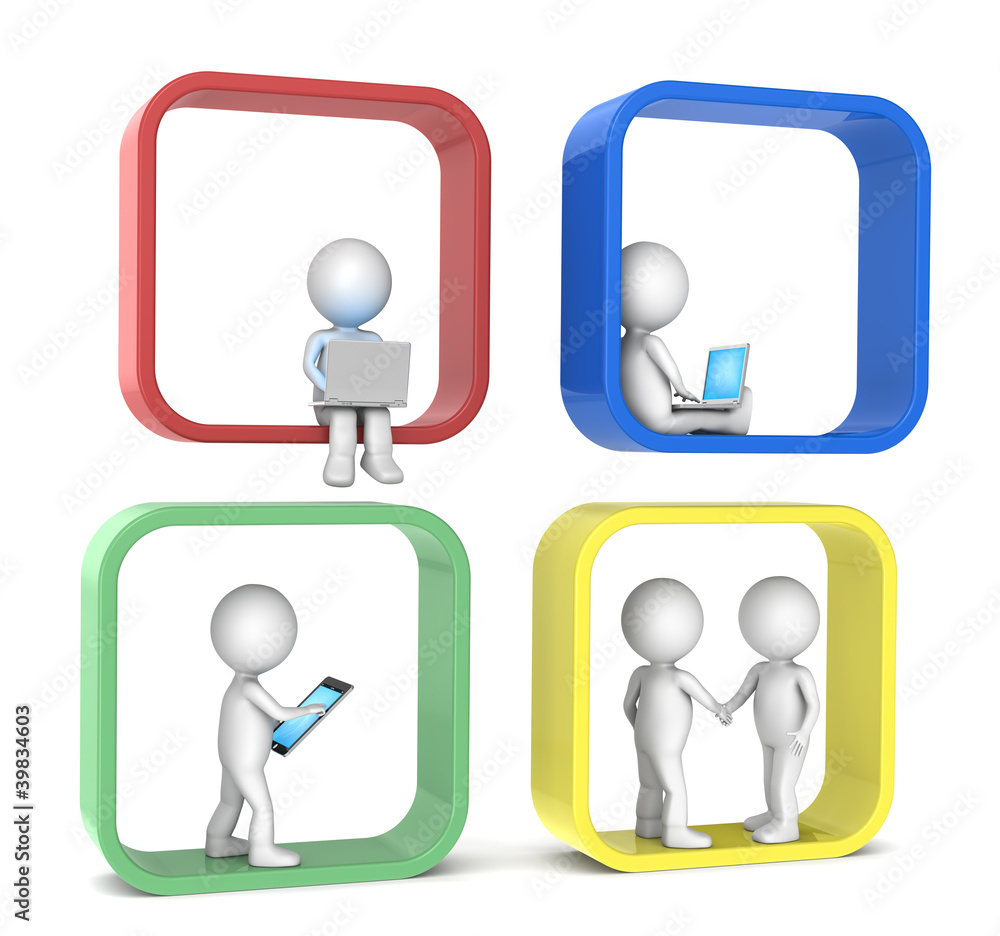 3D little human character X 4. Abstract social network. 3D little human character X 4. Abstract social network.