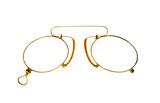 Golden glasses (pince-nez) on white.