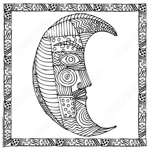 Original black and white drawing of moon