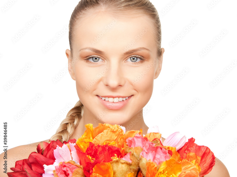 Fototapeta premium lovely woman with red flowers