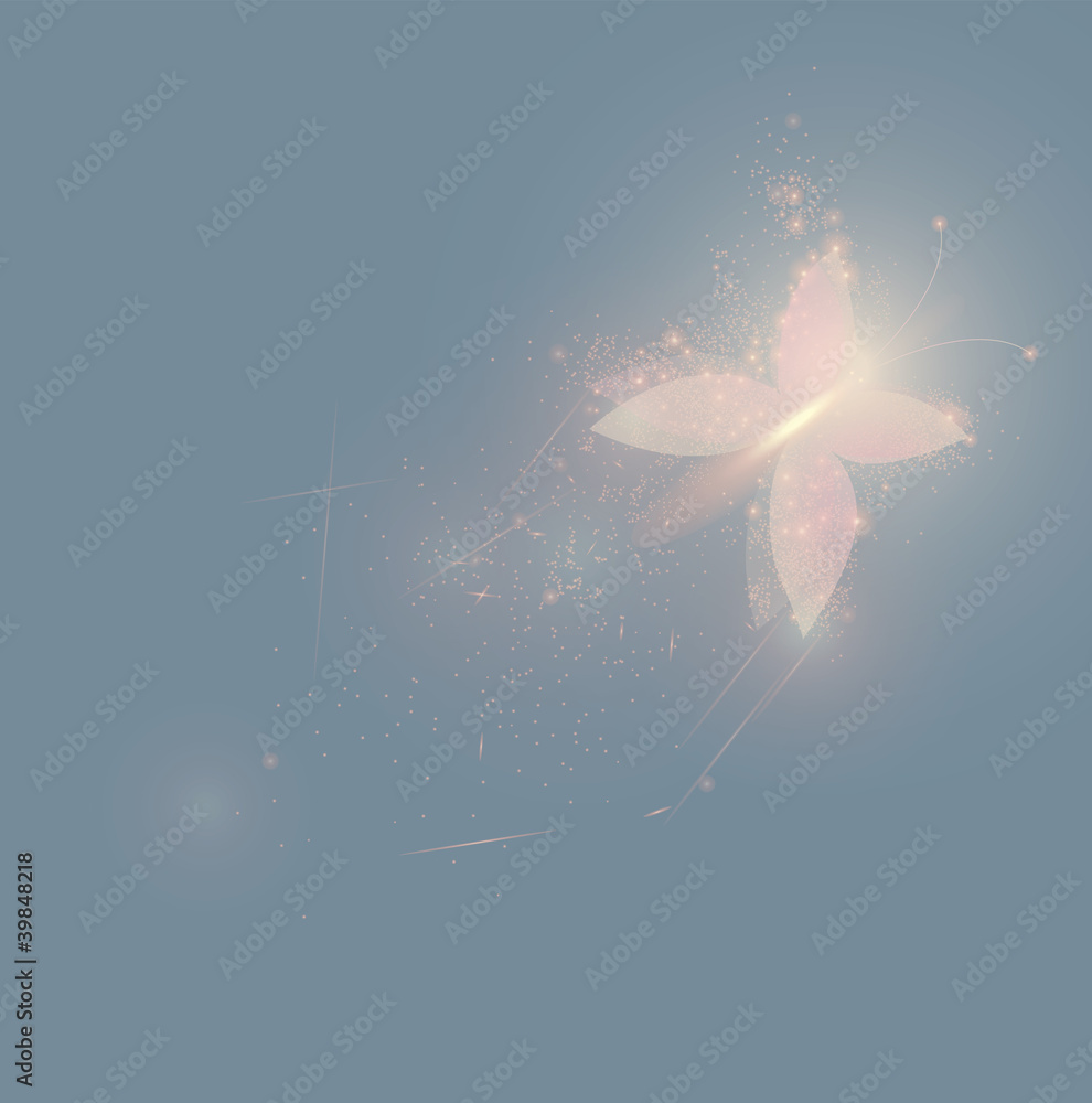 Fototapeta premium Różowy lśniący motyl / miękkie tło wróżki