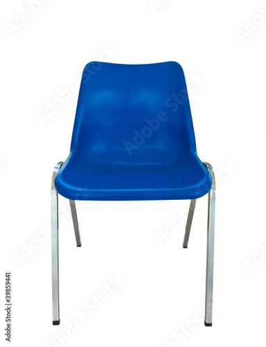 blue plastic chair on white background