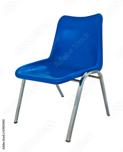 blue plastic chair on white background