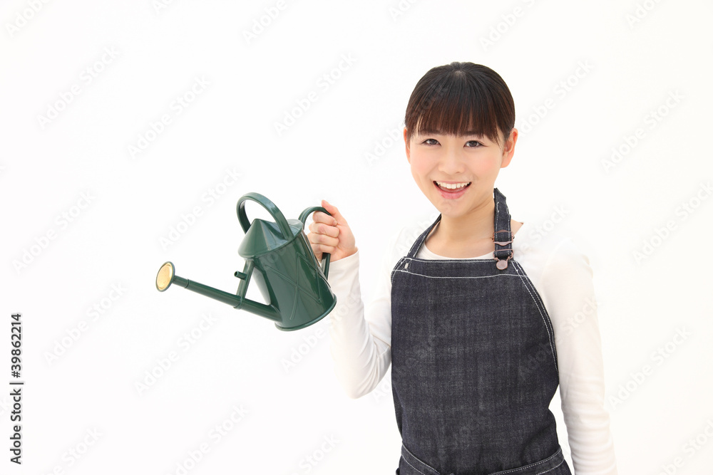 水をあげる女性 水をあげる女性