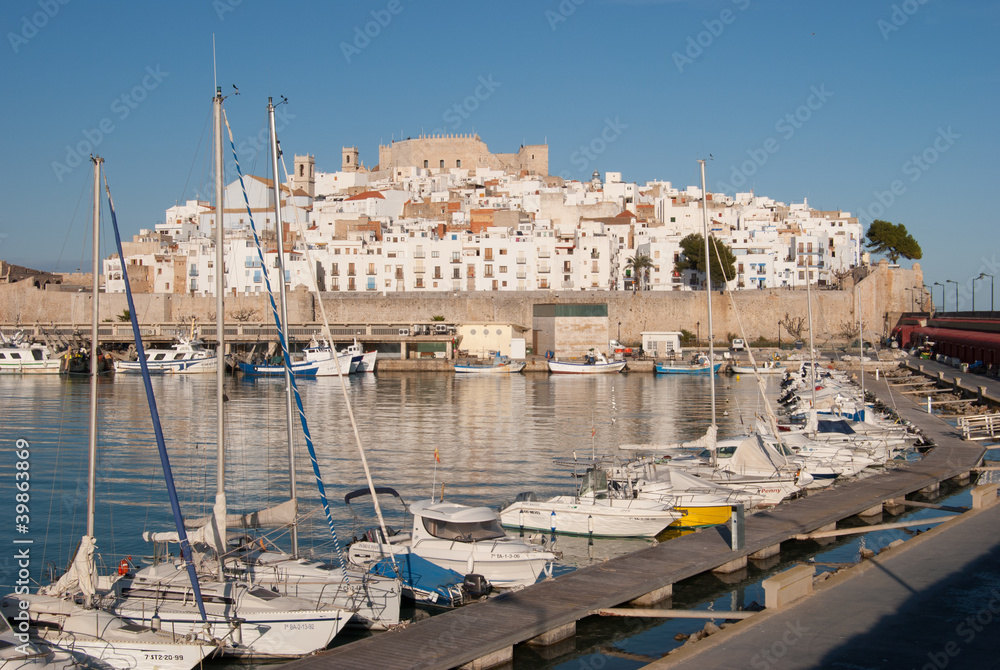 View of the medieval village from the harbor, Peñiscola Spain