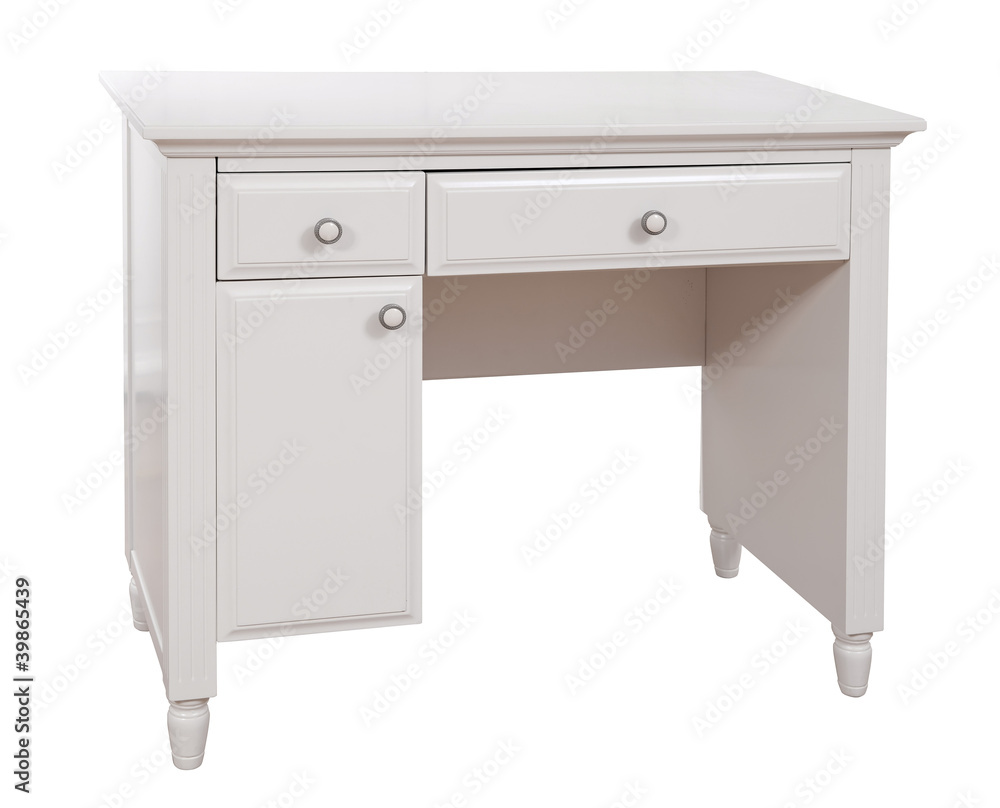 White wooden desk isolated, with clipping path White wooden desk isolated, with clipping path