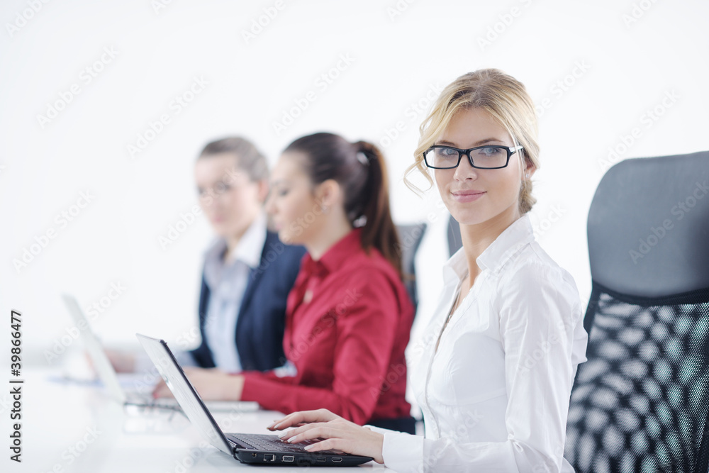 business woman group with headphones business woman group with headphones