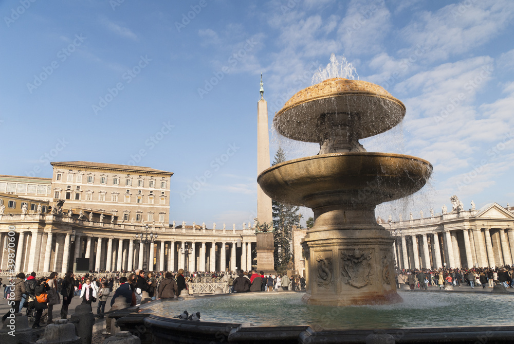 Fountain in St Peters Square in Rome Italy