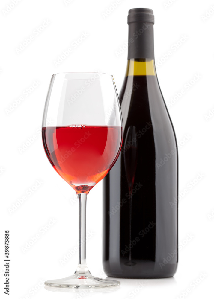 Red wine bottle and glassisolated on white background. Red wine bottle and glassisolated on white background.