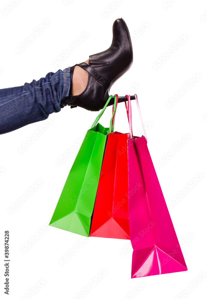 Concept of shopping bags on high heels