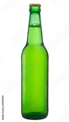 green beer bottle isolated over white background