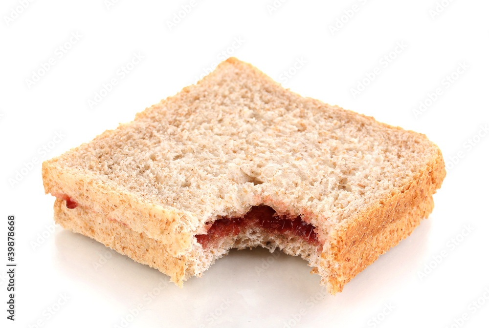 Bitten sandwich with jam isolated on white Bitten sandwich with jam isolated on white