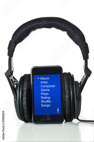 Black Headphones and mp3 player photo