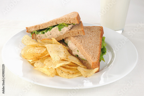 Tuna sandwich with a glass of milk