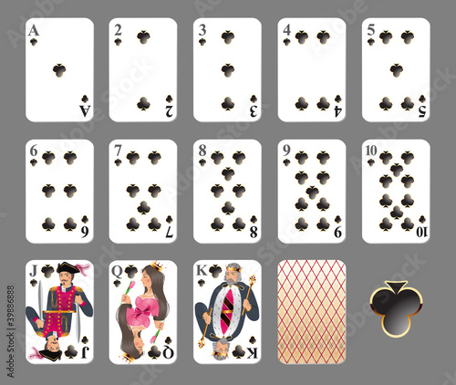 Playing cards - club suit. EPS 10 - contains transparences