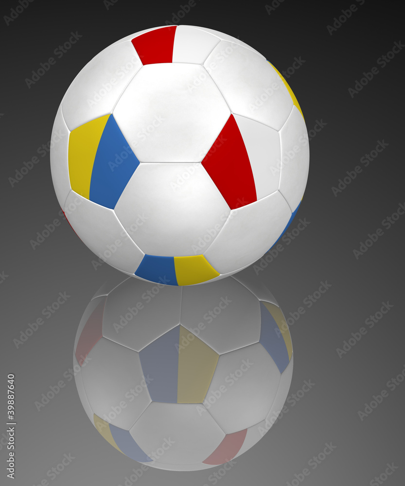 Polish and Ukrainian flag soccer ball on black with reflection Polish and Ukrainian flag soccer ball on black with reflection