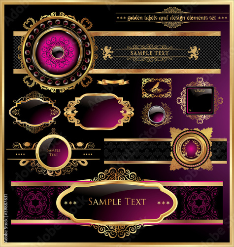 Vector set of black purple - framed labels