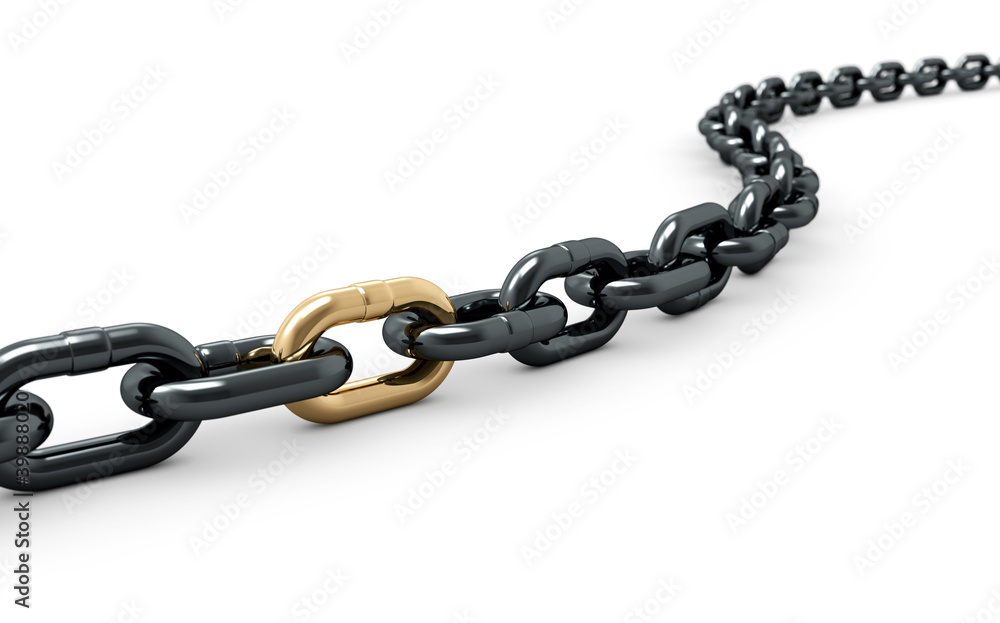 Chain with one shiny golden link Chain with one shiny golden link