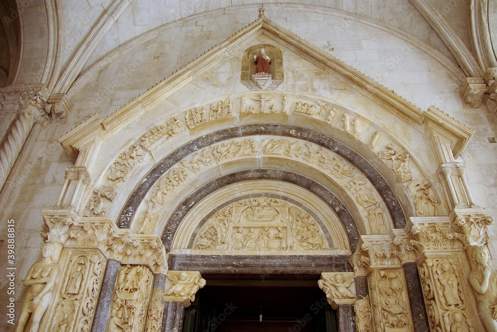 The entrance of the cathedral of Trogir in Croatia