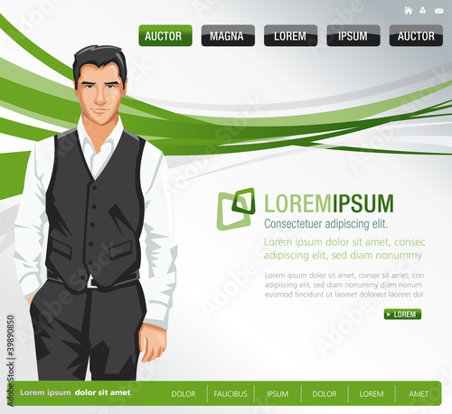Green website Template with business man