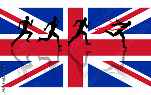 Sprinters Silhouette on the Union Flag background. vector file