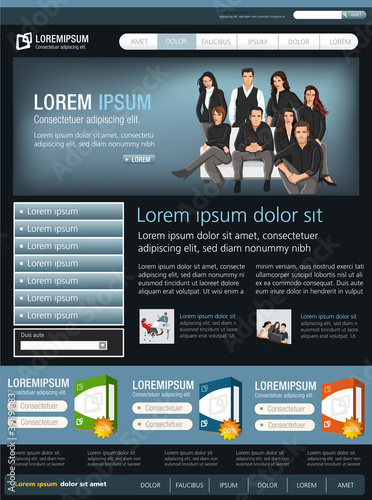 Blue website Template with business people