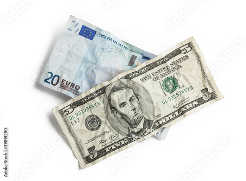 Crumpled money isolated on white