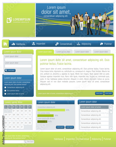 Blue and green website Template with business people