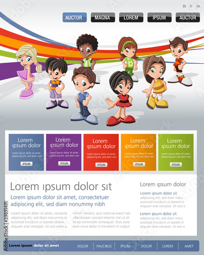 Colorful website Template with kids