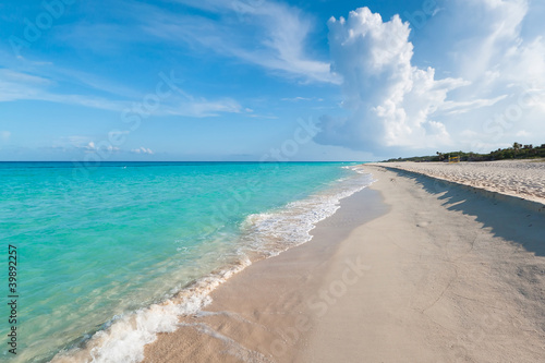 Idyllic beach of Caribbean Sea in Playacar  Mexico