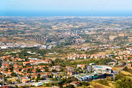 Aerial view from San Marino on Adriatic sea coastline