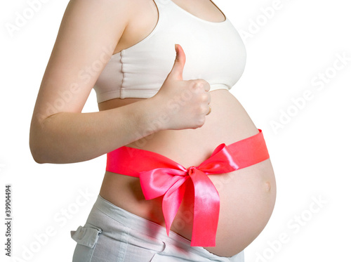Wallpaper Mural Beautiful young pregnant woman with pink ribbon. Shows the thumb Torontodigital.ca